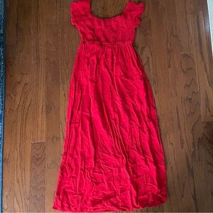 Oh! Mamma Red Smocked Maxi Dress Small